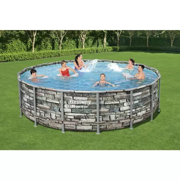 Каркасный бассейн Bestway 56966 BW, Power Steel 488x122см "Камень" 19480л, фильтр-насос, лестница, тент, попл.-доз. фото 4